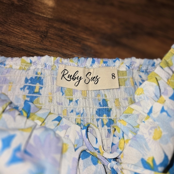 Ruby Sees Floral Ruffle Shirred Faux Corset Crop Top Size 8 - Picture 8 of 9